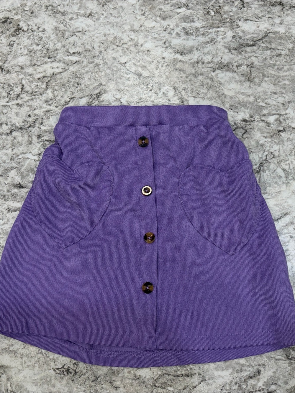 Purple Button-Front Mini Skirt with Heart Pockets